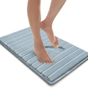 MICRODRY Extra-Thick, SoftLux, Charcoal Infused Memory Foam Bath Mat with GripTex Skid-Resistant Base (Blue, 17x24)