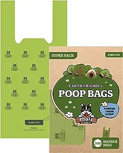 Pogis Poop Bags - 300 Dog Poop Bags with Easy-Tie Handles - Scented Leak-Proof Earth-Friendly Poop Bags for Dogs