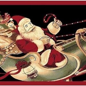 Mybecca Christmas Rug Holiday Décor Santa on Sled Area Rug Approximately: 3'4" x 4'6" Woven for Home Dining Room Living Room