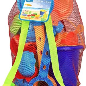 Click N' Play Beach Toys for Kids 3-10 - 18pc Sand Toys Including Sand Buckets for Kids with Sifter, Watering Can, Rake, 4 Hand Tools, 10 Sand Molds & Mesh Beach Toy Bag - Sandbox Toys for Toddlers