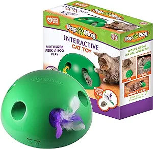 As Seen on TV Pop N Play Interactive Cat Toy Motorized Peek-A-Boo Play with Mouse and Feather Toys