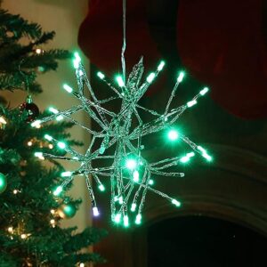 Alpine Corporation Christmas Twig Snowflake Ornament with LED Lights,Metal, Indoor Festive Holiday Décor, Green